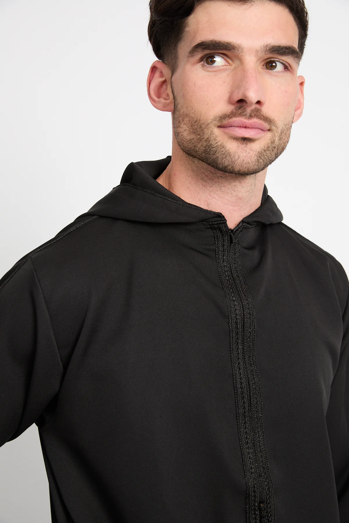 Premium Moroccan Thobe With Hood - Black - Image 4