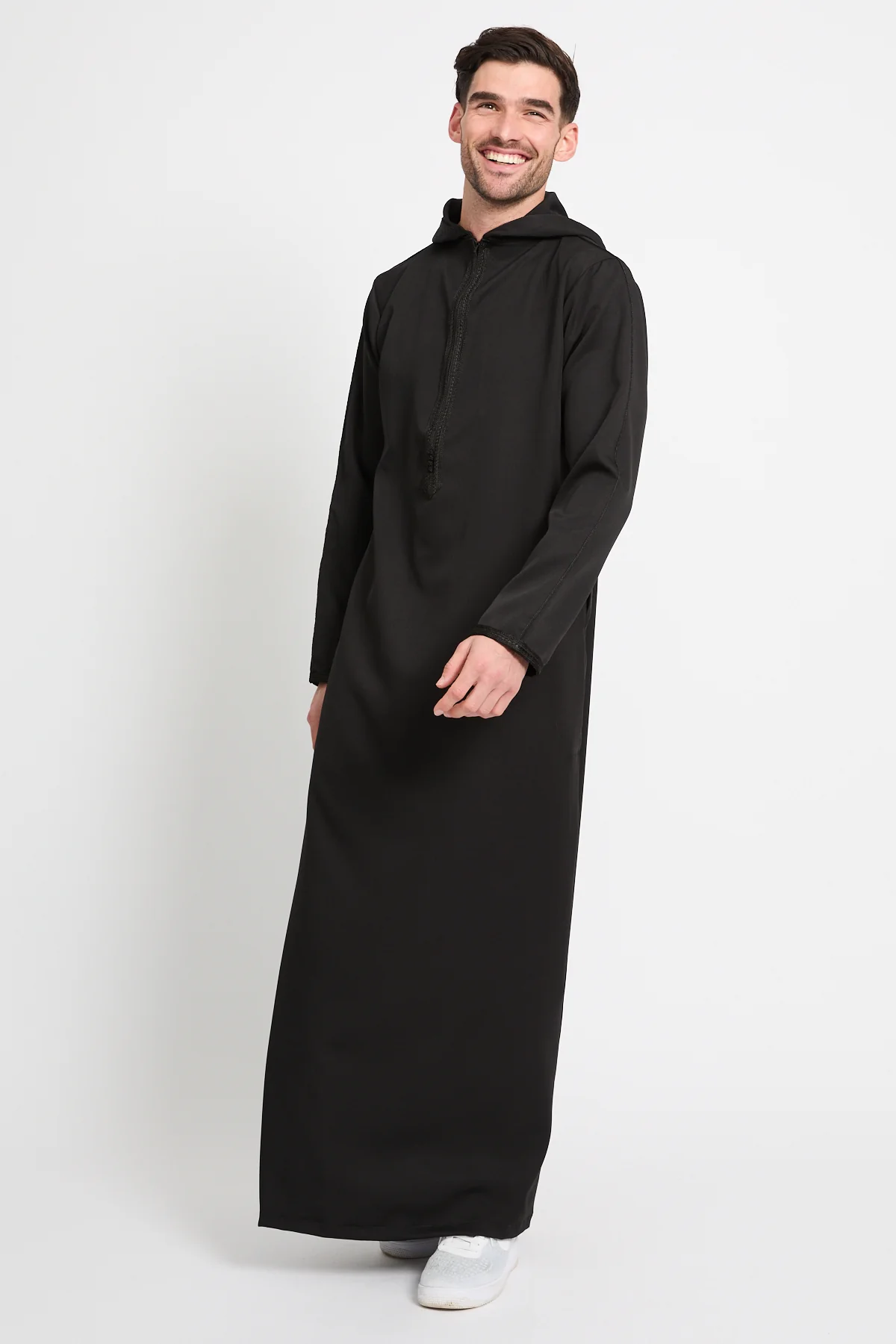 Premium Moroccan Thobe With Hood - Black - Image 5