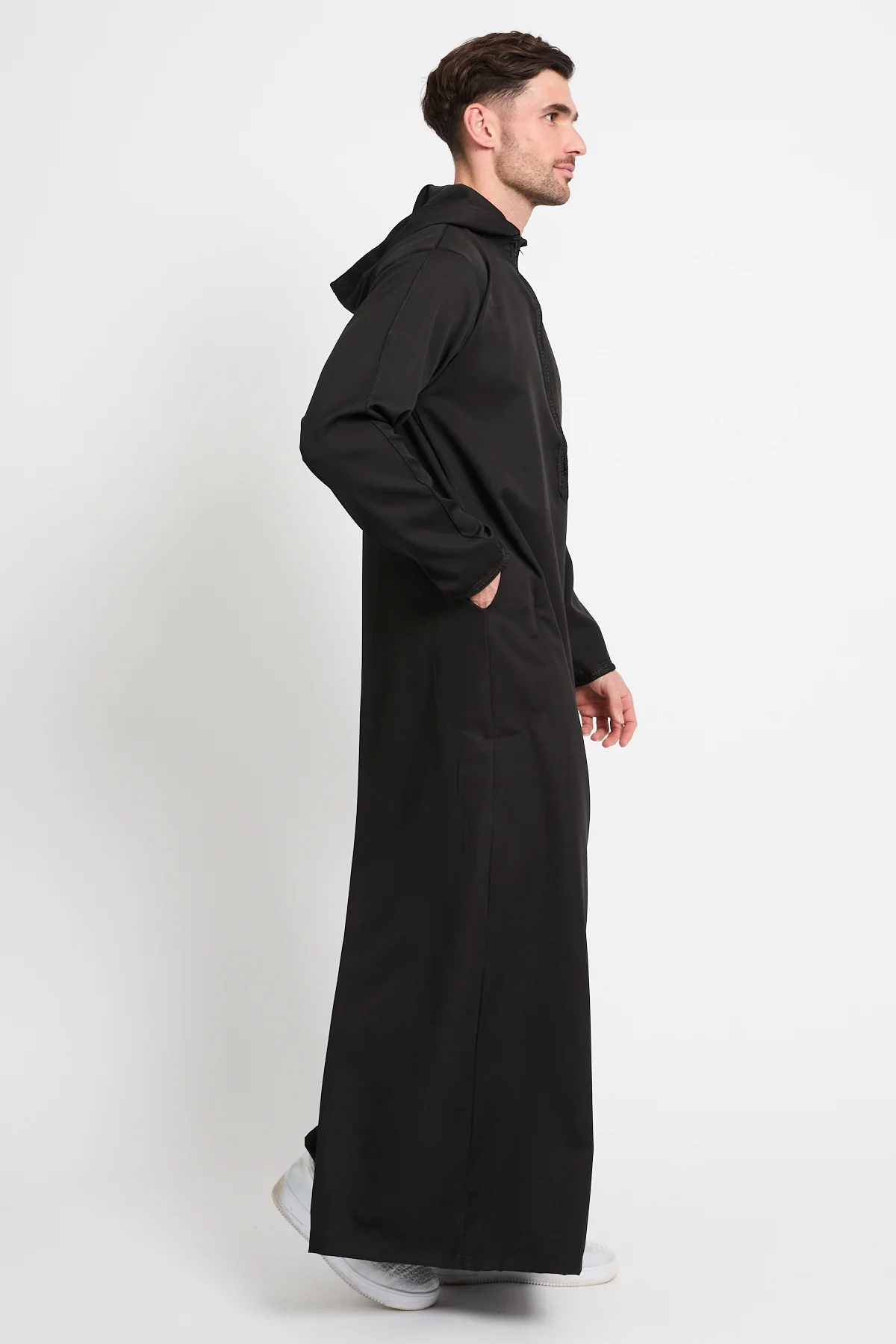 Premium Moroccan Thobe With Hood - Black - Image 7