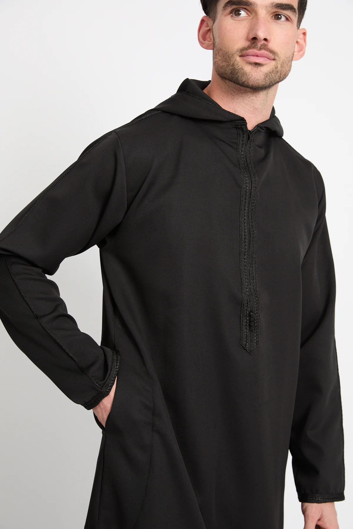 Premium Moroccan Thobe With Hood - Black - Image 8