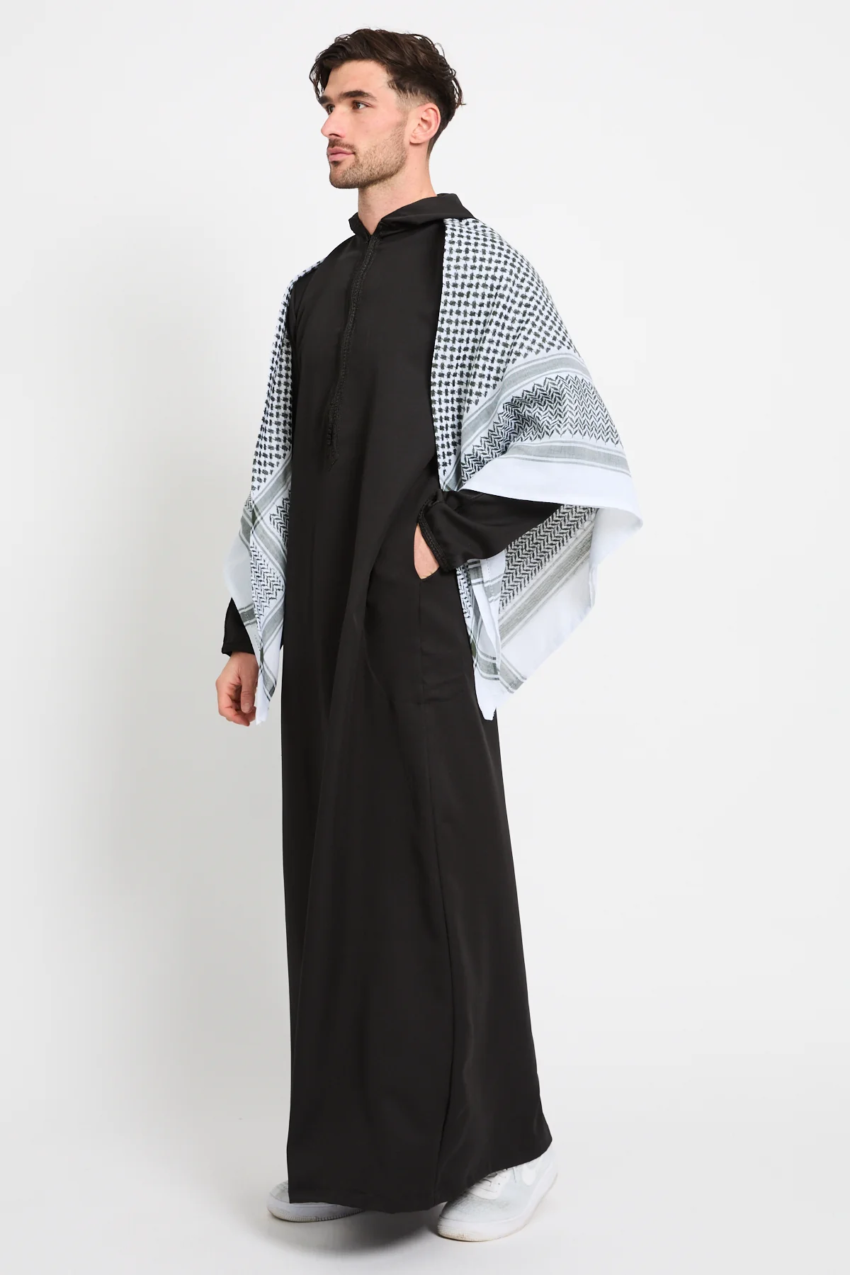 Premium Moroccan Thobe With Hood - Black - Image 9
