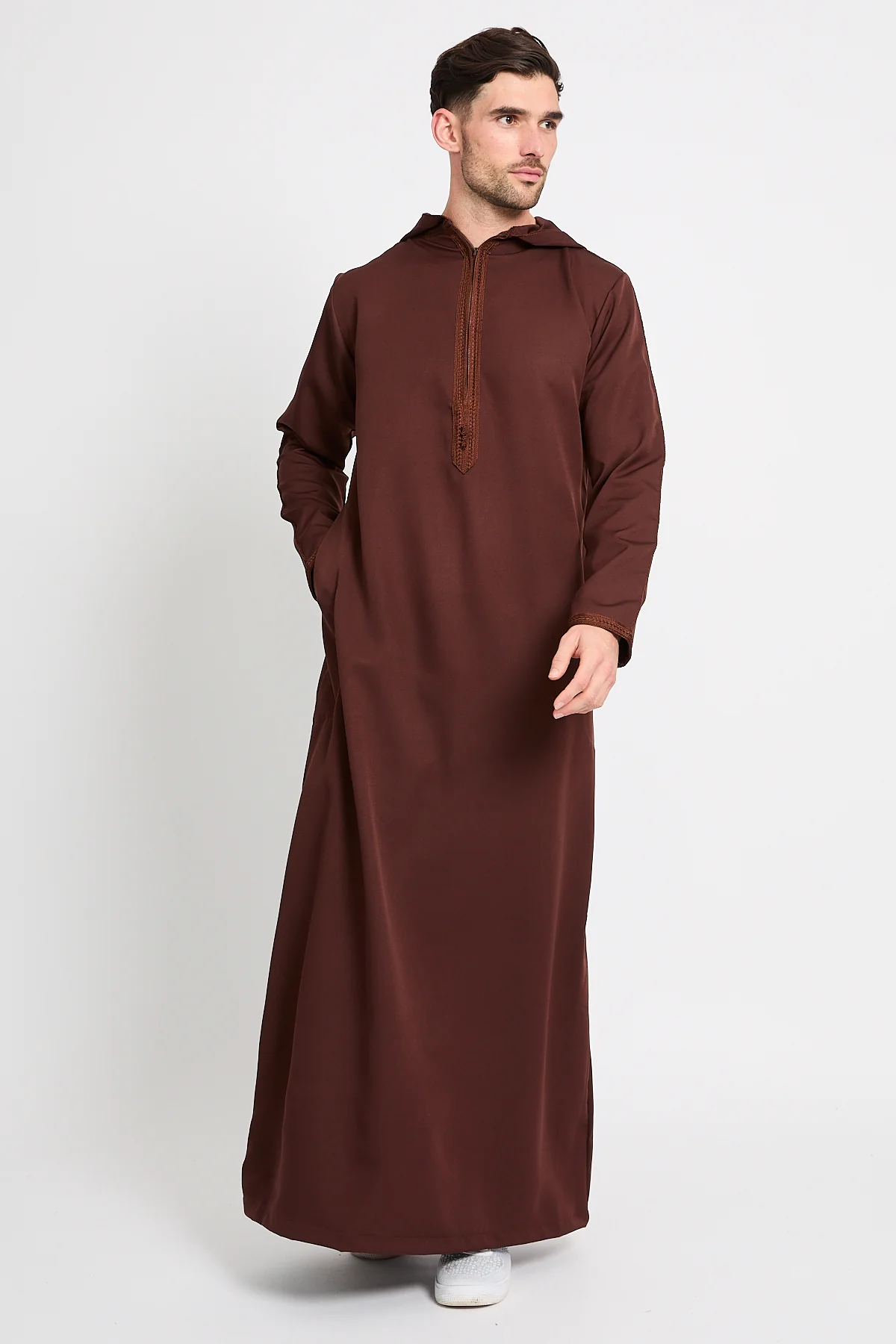 Premium Moroccan Thobe With Hood - Mahogany Dusk