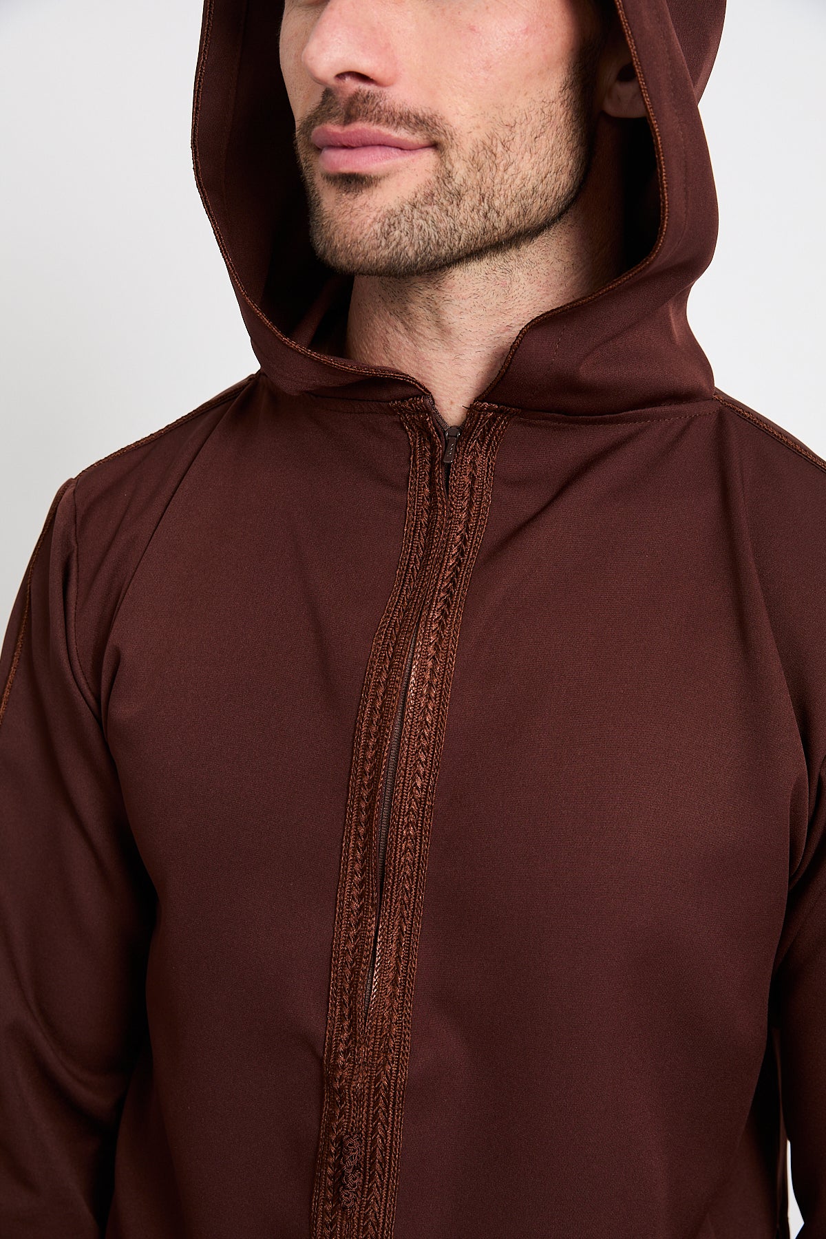 Premium Moroccan Thobe With Hood - Mahogany Dusk - Image 2