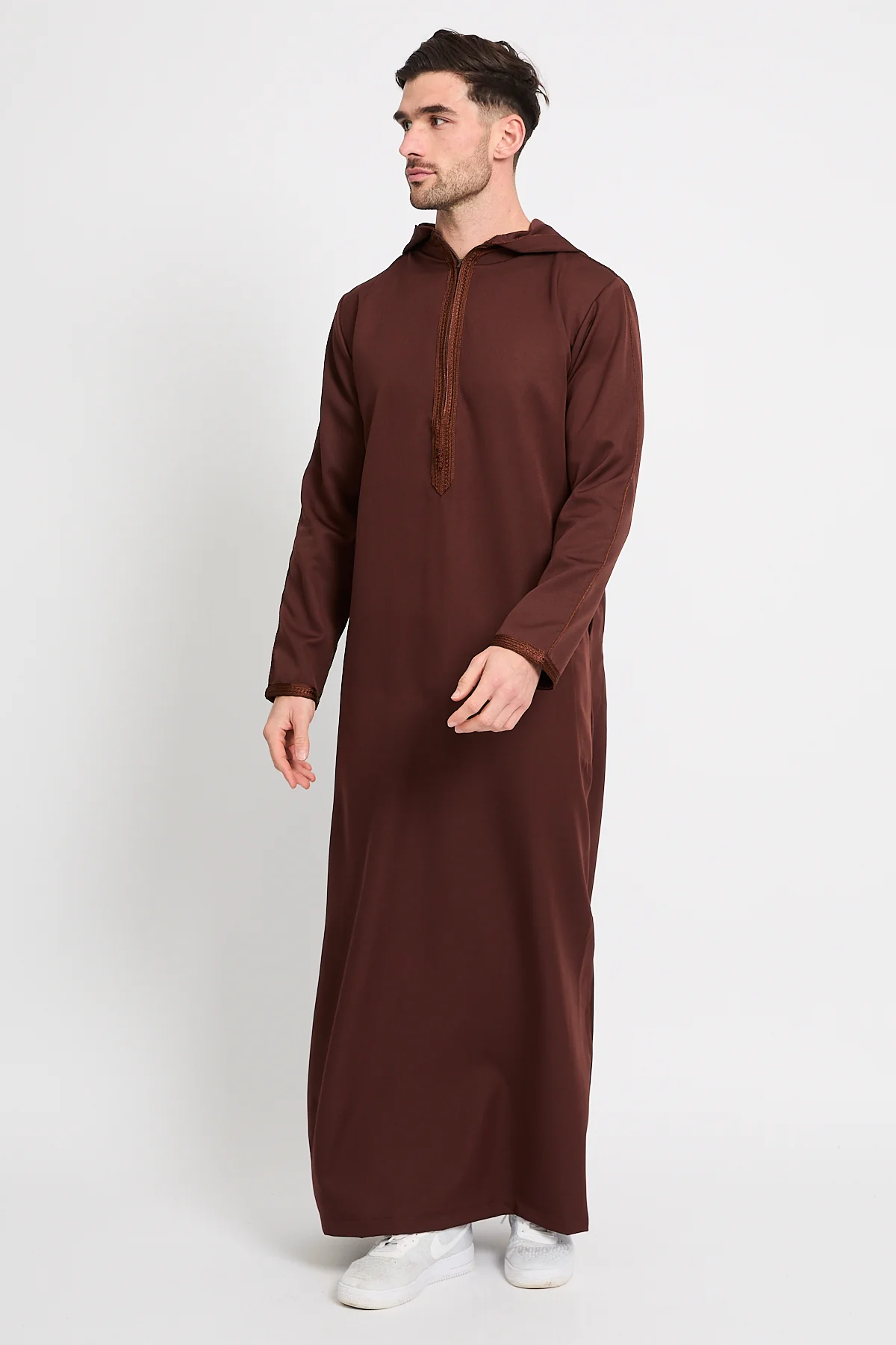 Premium Moroccan Thobe With Hood - Mahogany Dusk - Image 4