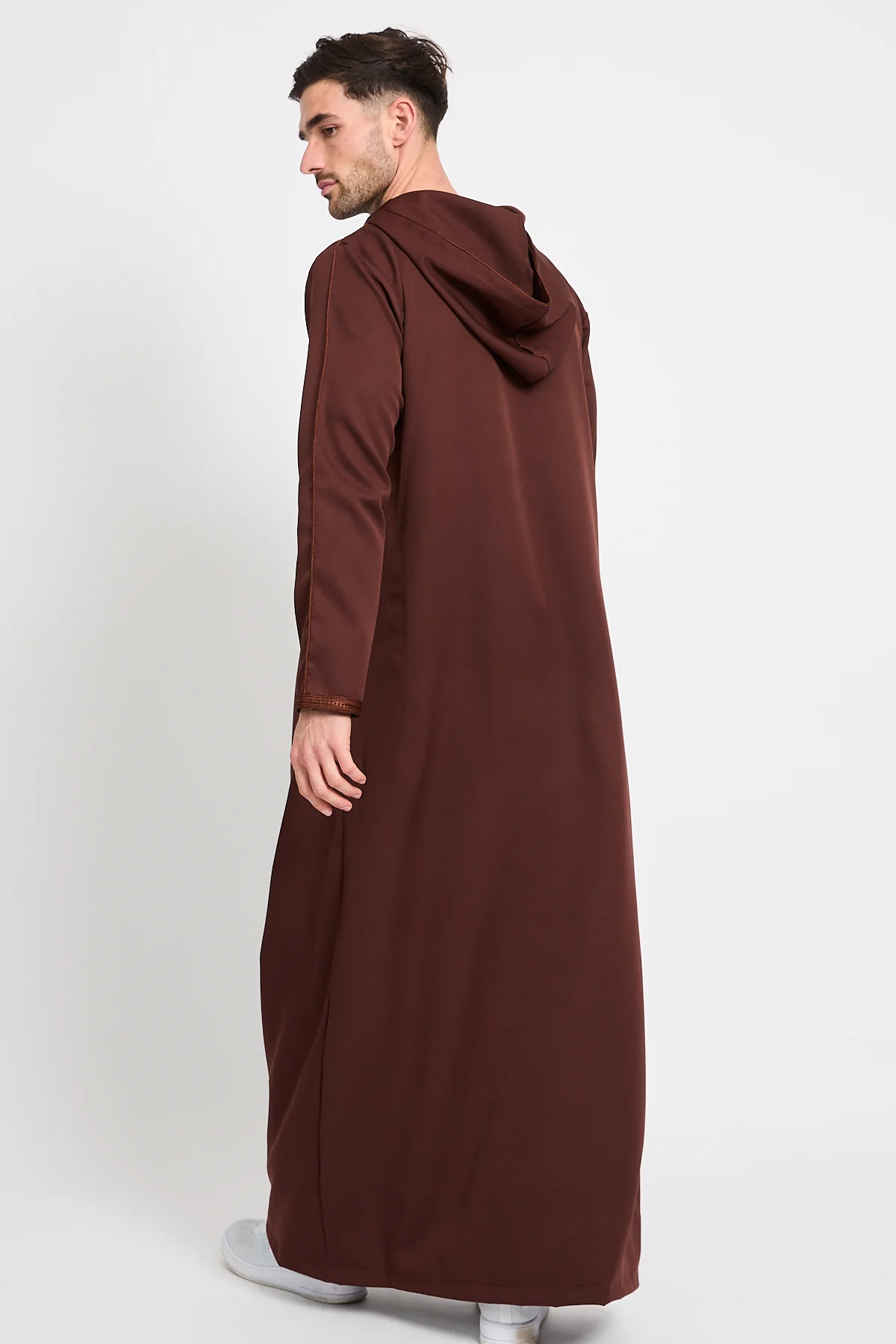 Premium Moroccan Thobe With Hood - Mahogany Dusk - Image 8