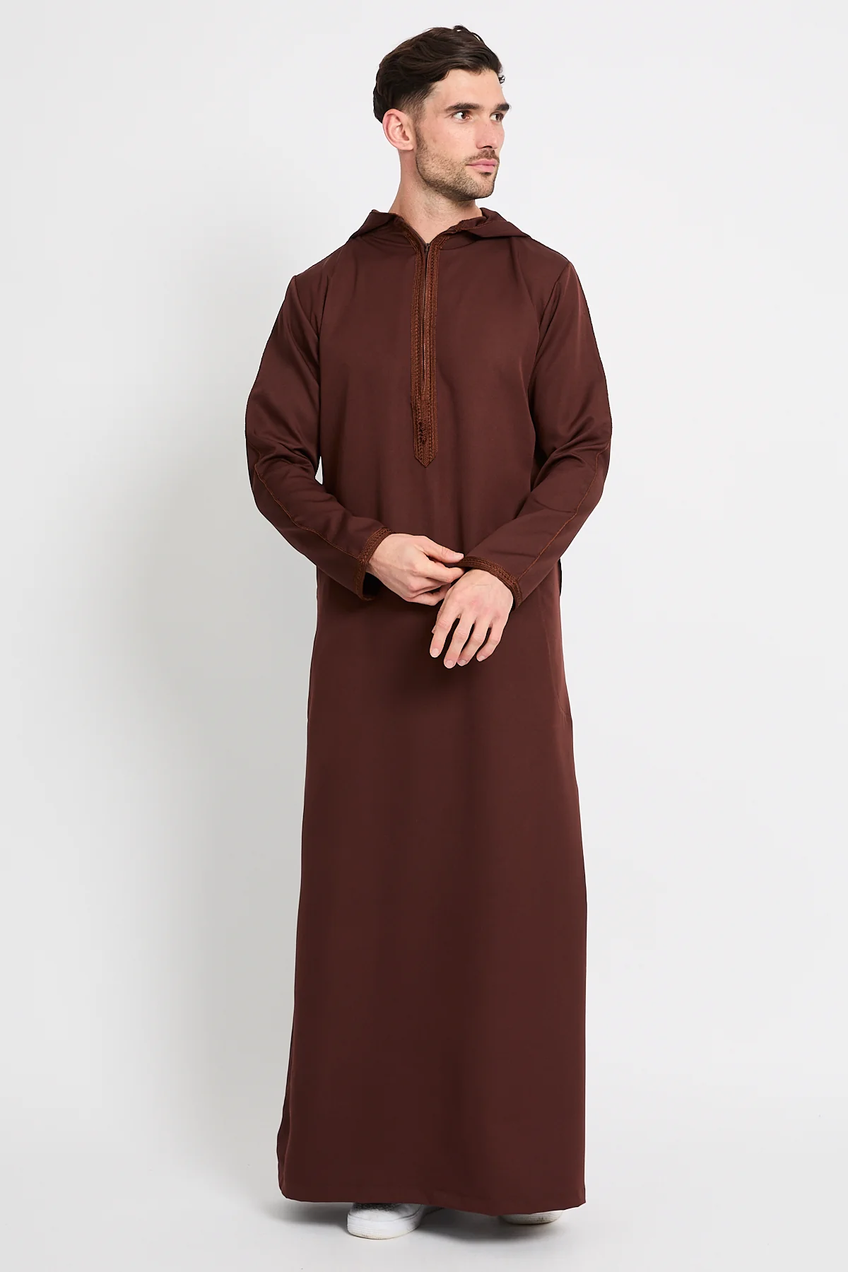 Premium Moroccan Thobe With Hood - Mahogany Dusk - Image 9