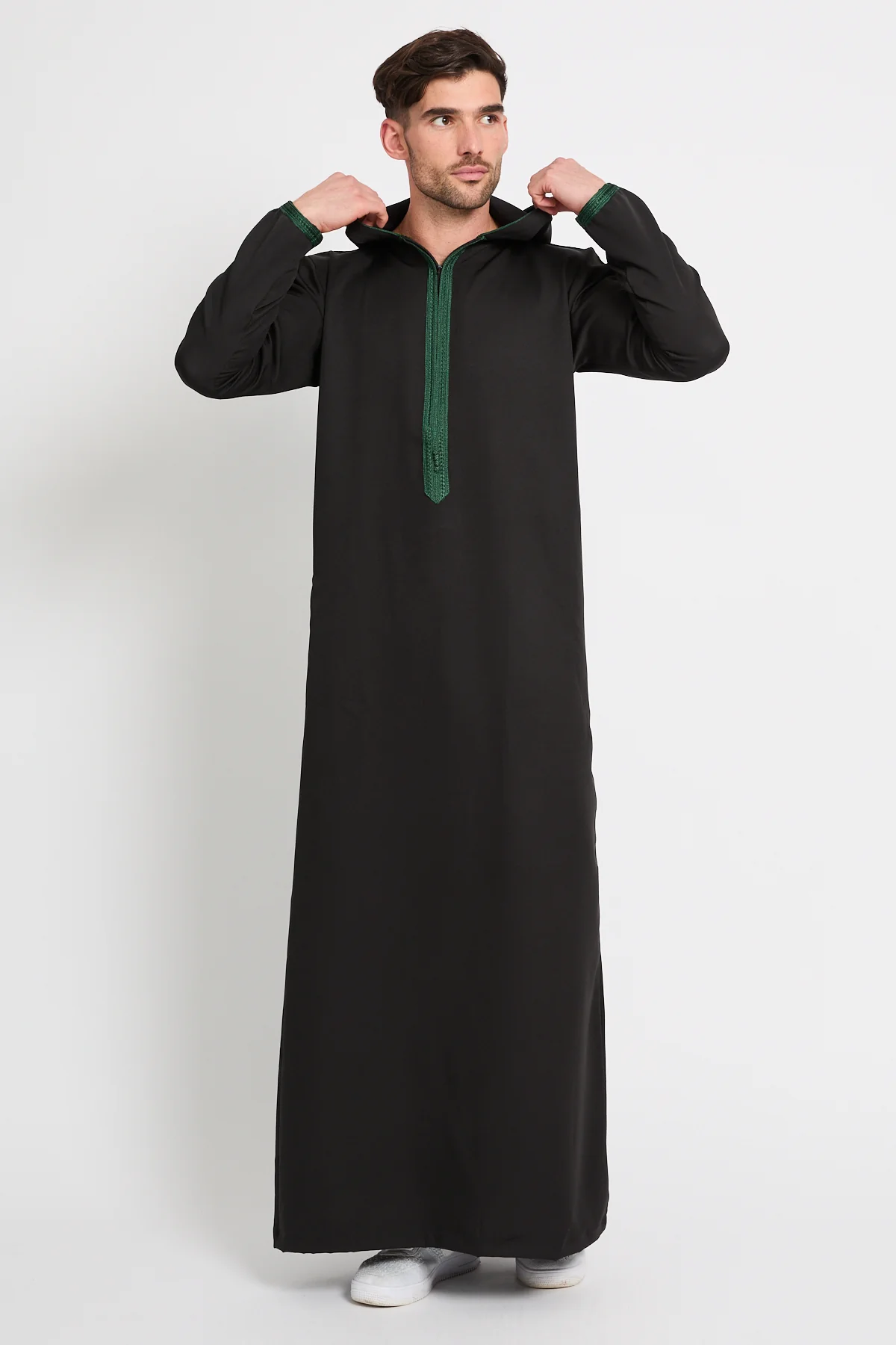 Premium Moroccan Thobe With Hood - Noir Emerald