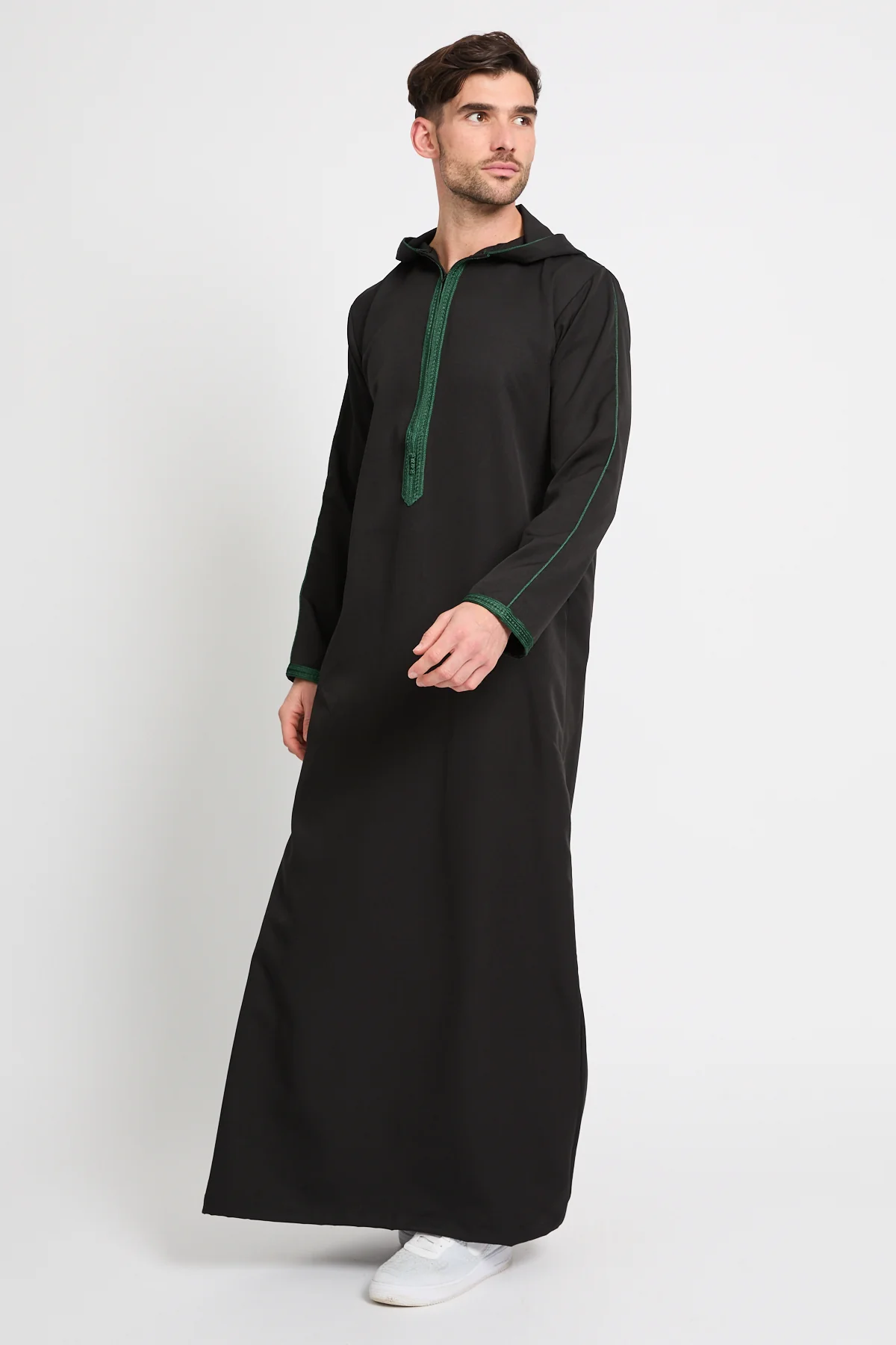 Premium Moroccan Thobe With Hood - Noir Emerald - Image 7