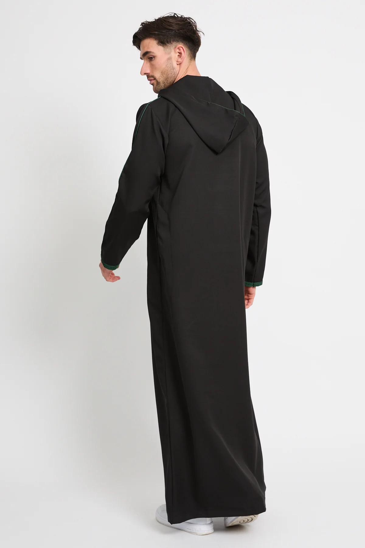 Premium Moroccan Thobe With Hood - Noir Emerald - Image 8