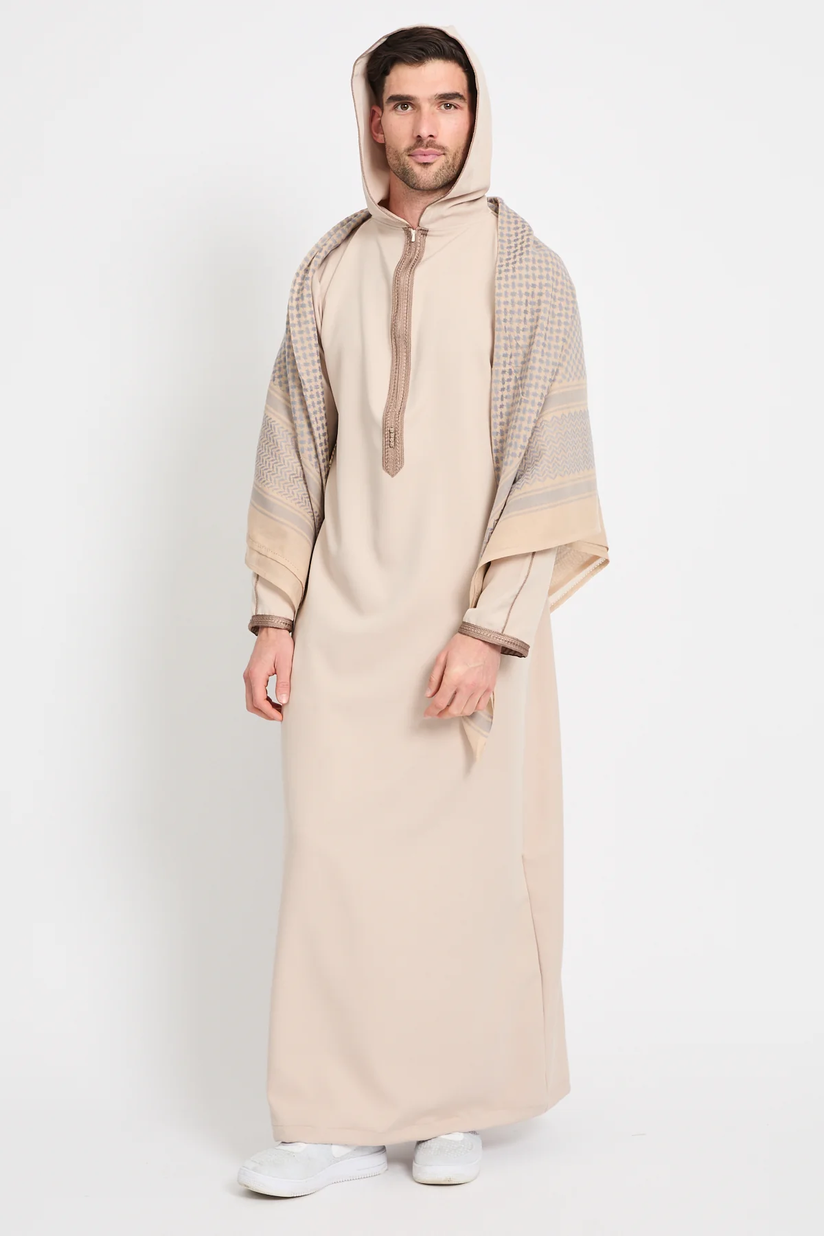 Premium Moroccan Thobe With Hood - Soft Sand