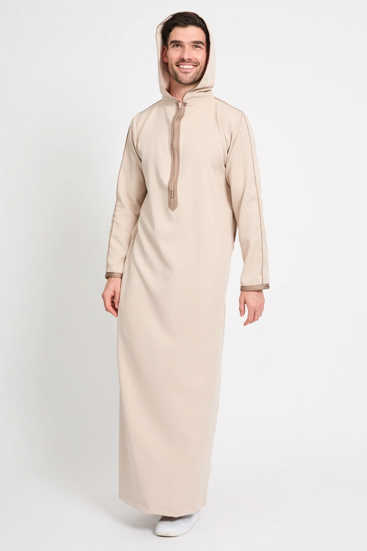Premium Moroccan Thobe With Hood - Soft Sand - Image 10