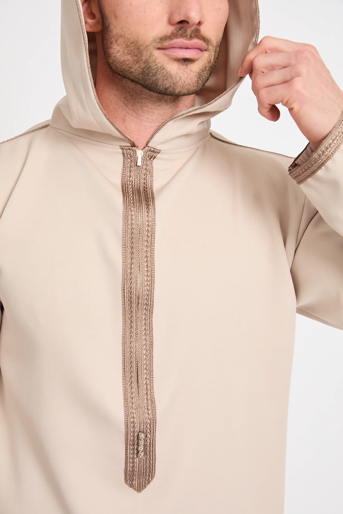 Premium Moroccan Thobe With Hood - Soft Sand - Image 2
