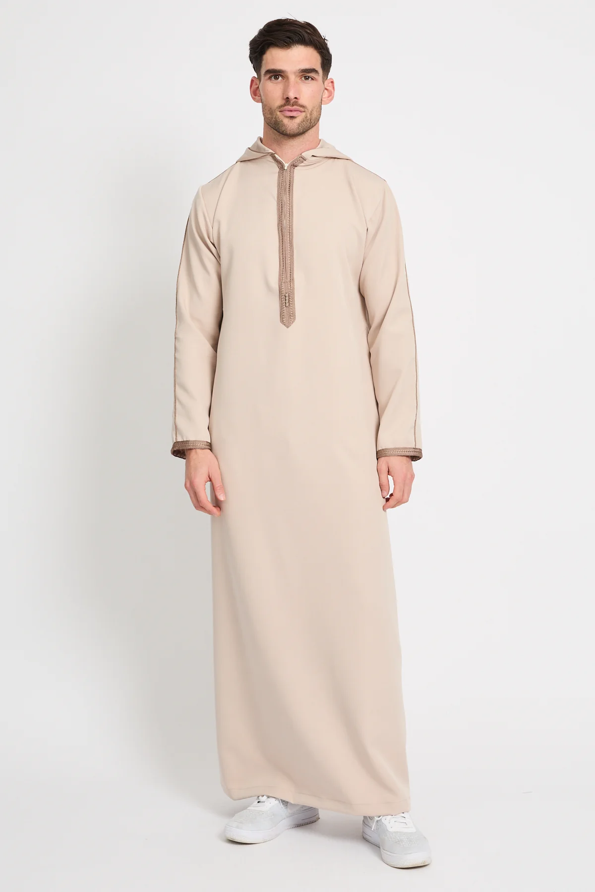 Premium Moroccan Thobe With Hood - Soft Sand - Image 3