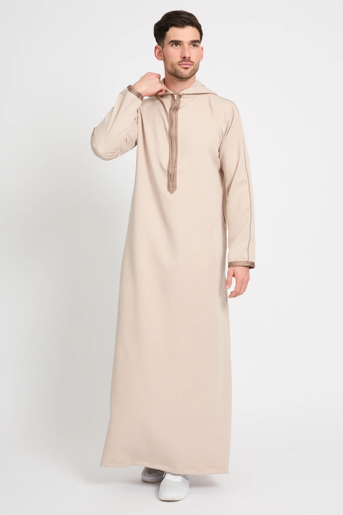 Premium Moroccan Thobe With Hood - Soft Sand - Image 5