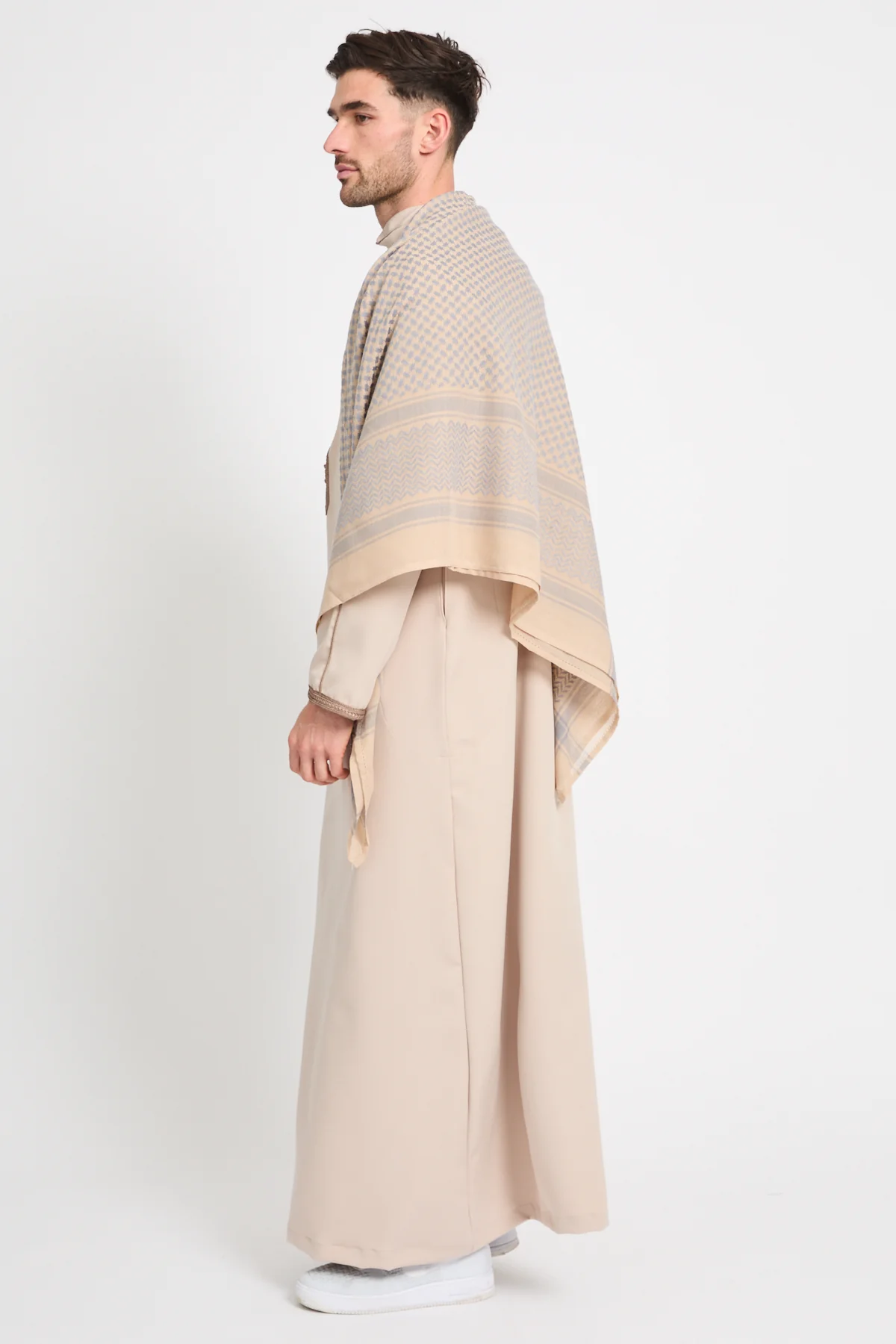 Premium Moroccan Thobe With Hood - Soft Sand - Image 6