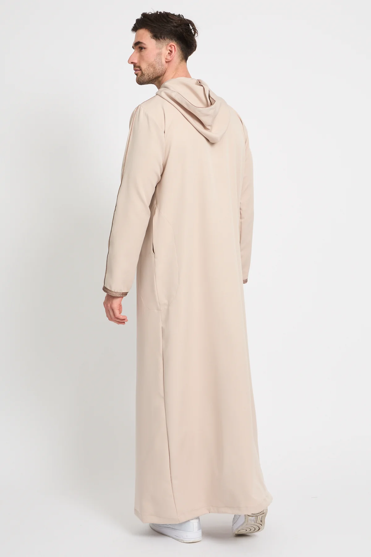 Premium Moroccan Thobe With Hood - Soft Sand - Image 8
