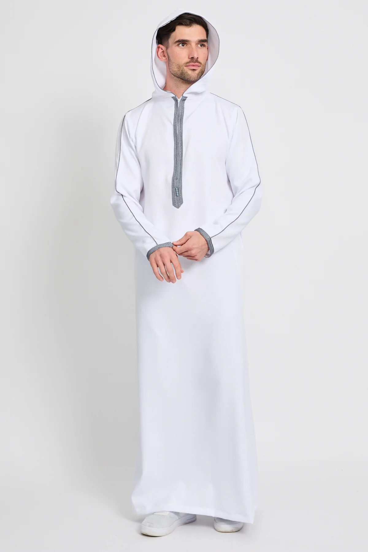 Premium Moroccan Thobe With Hood - White