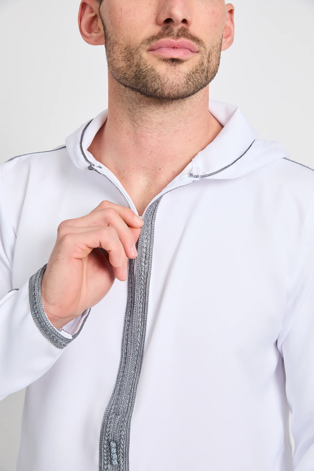 Premium Moroccan Thobe With Hood - White - Image 2