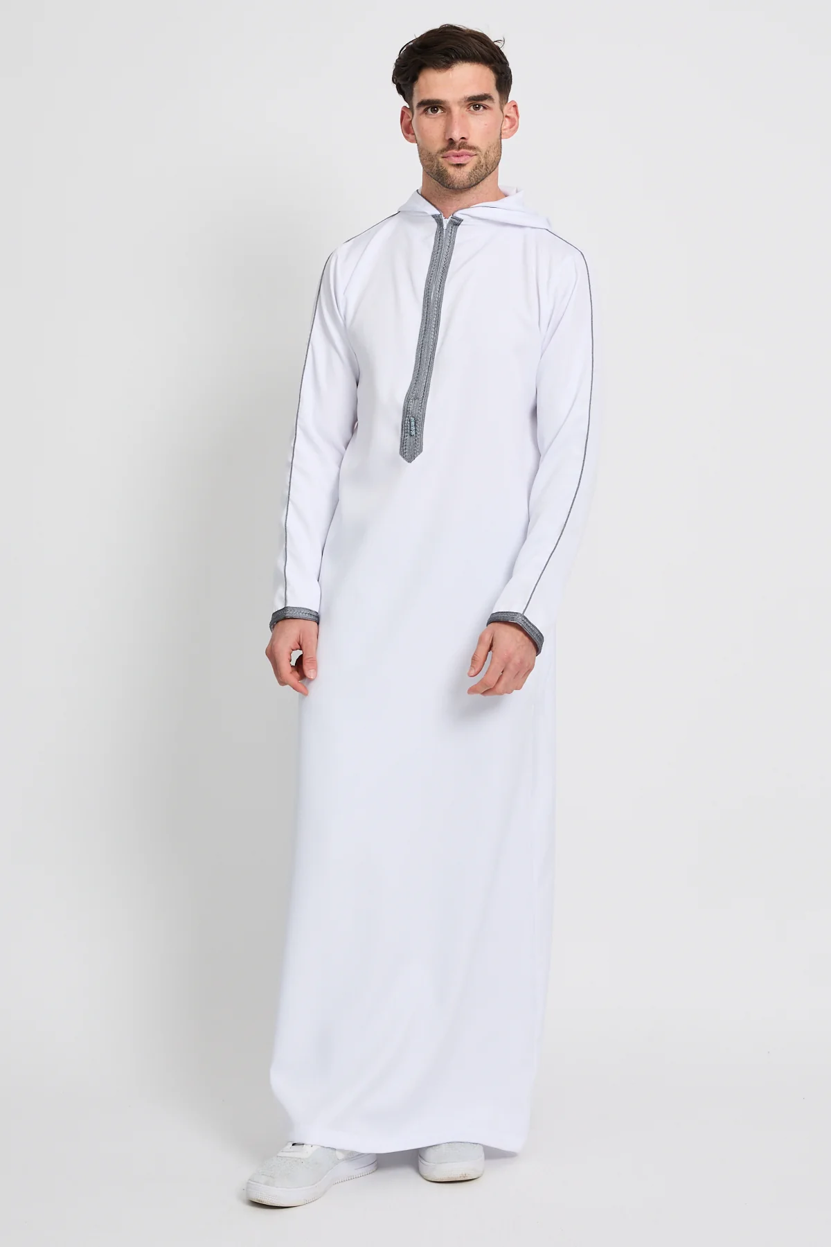 Premium Moroccan Thobe With Hood - White - Image 3