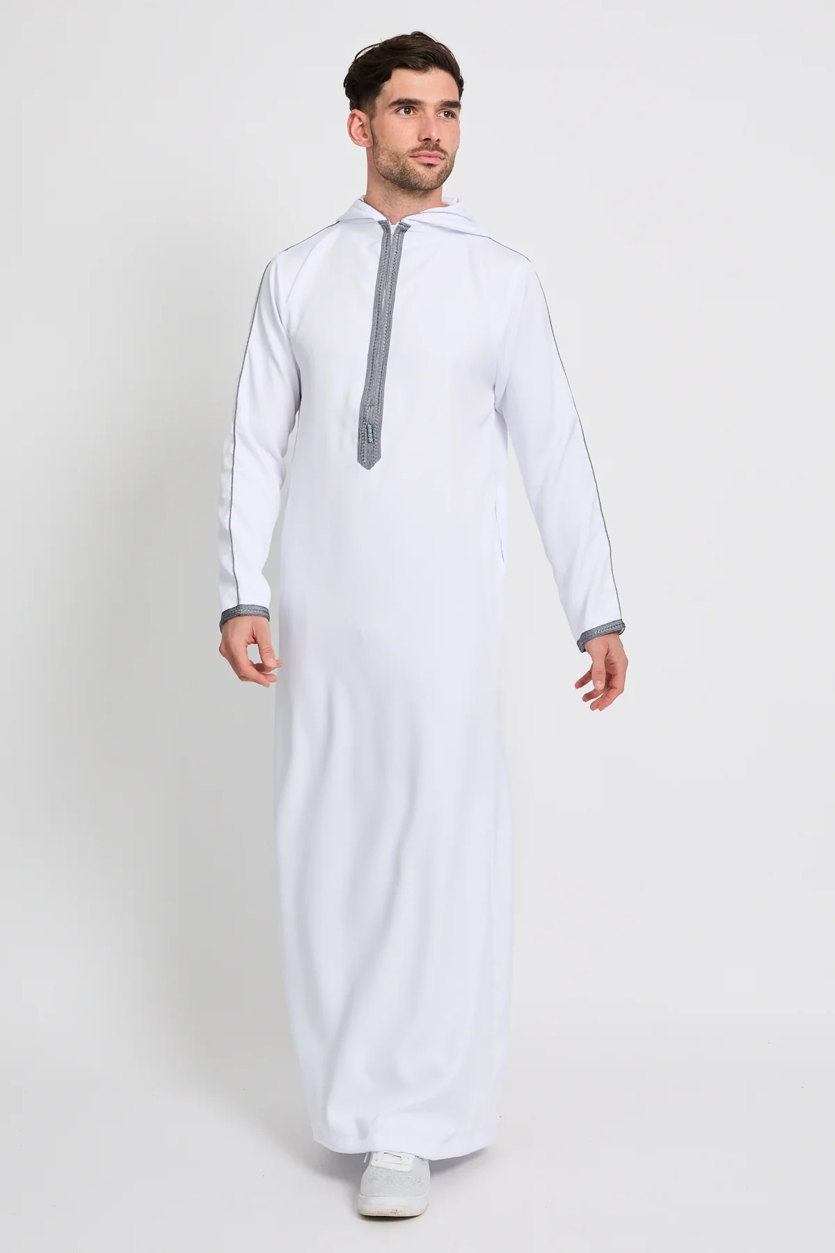 Premium Moroccan Thobe With Hood - White - Image 6