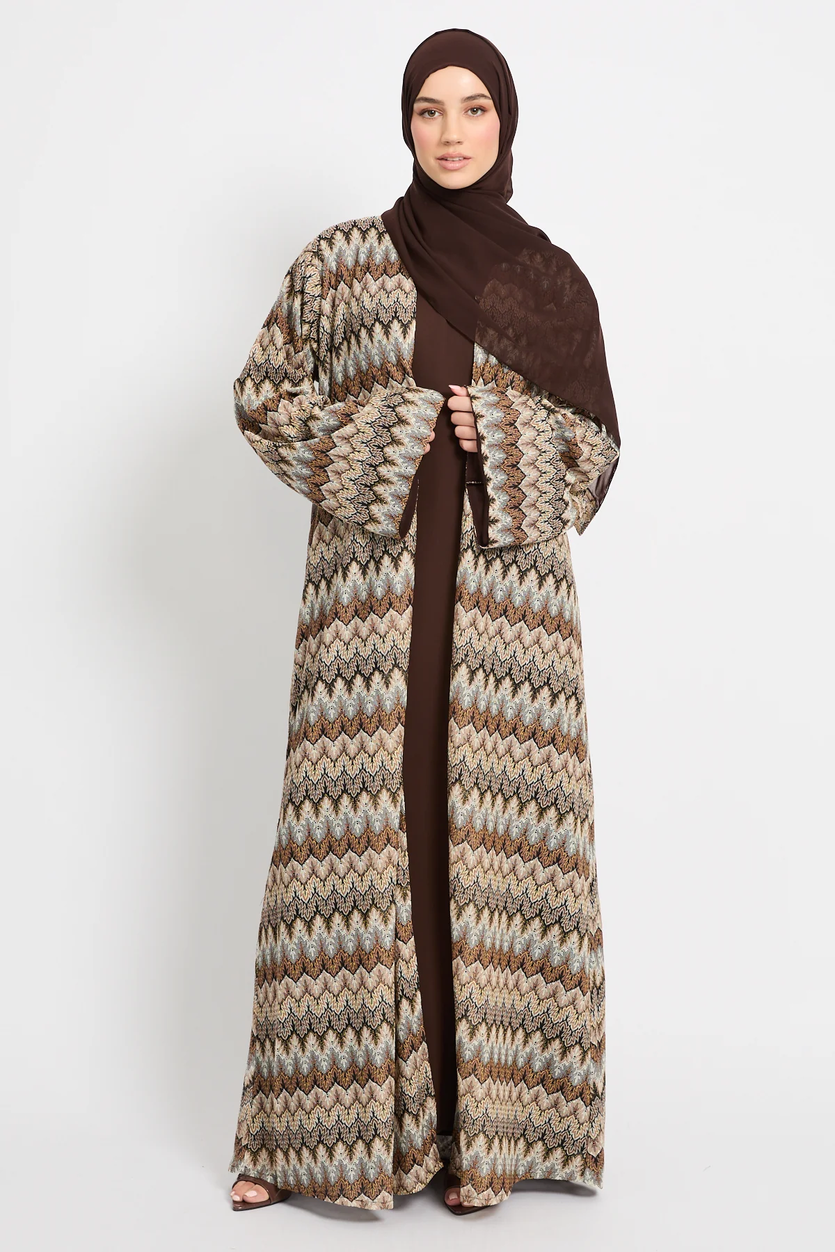 Premium Mosaic Dusk Open Abaya - Cocoa Mirage - LIMITED EDITION