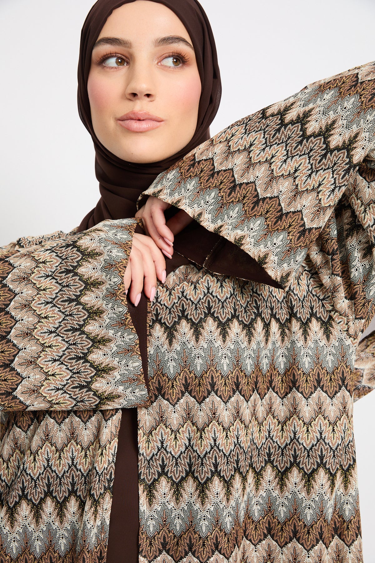 Premium Mosaic Dusk Open Abaya - Cocoa Mirage - LIMITED EDITION - Image 2