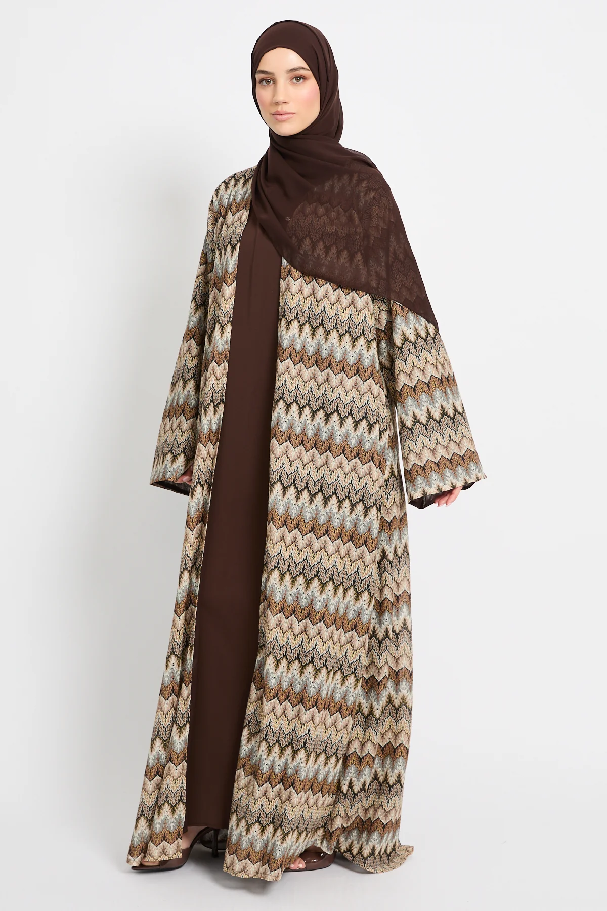 Premium Mosaic Dusk Open Abaya - Cocoa Mirage - LIMITED EDITION - Image 6