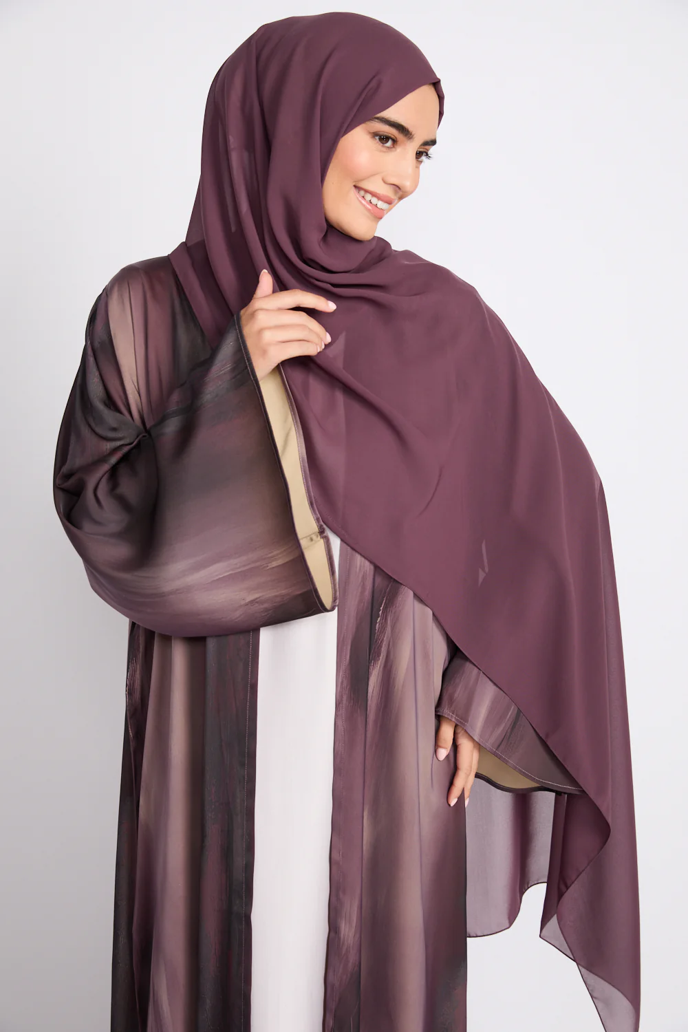 Premium Mulberry Mist Ombre Open Abaya - LIMITED EDITION - Image 2