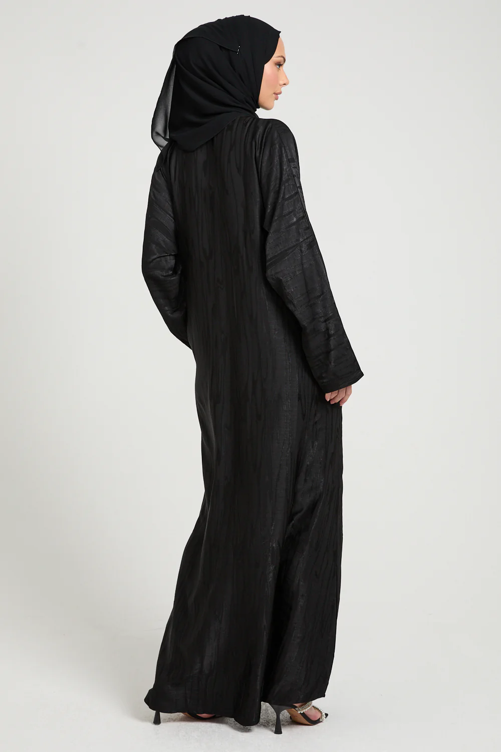 Premium Nightfall Mirage Textured Closed Abaya with Pockets - Black - Image 9