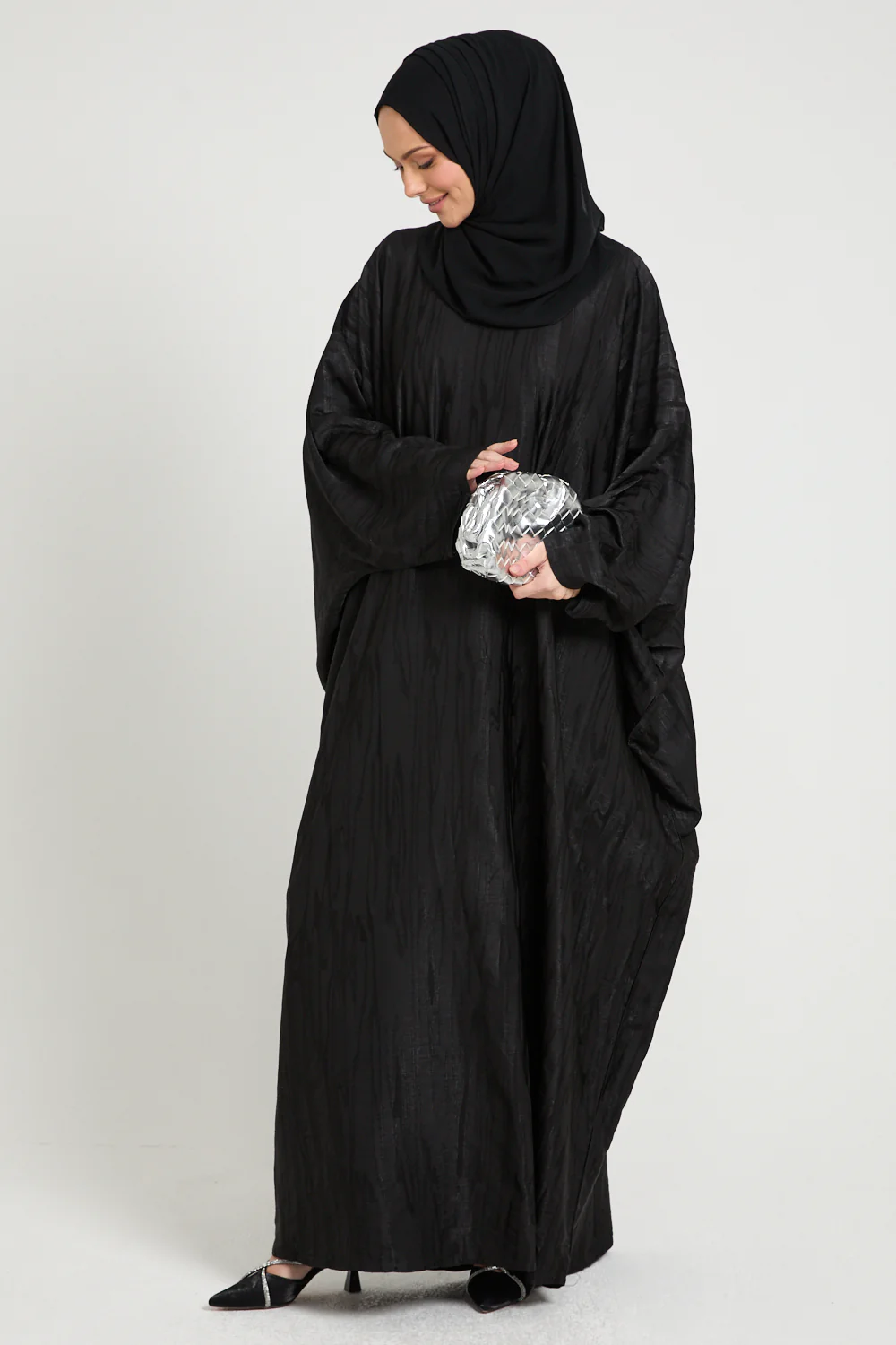 Premium Nightfall Mirage Textured Closed  Farasha - Black