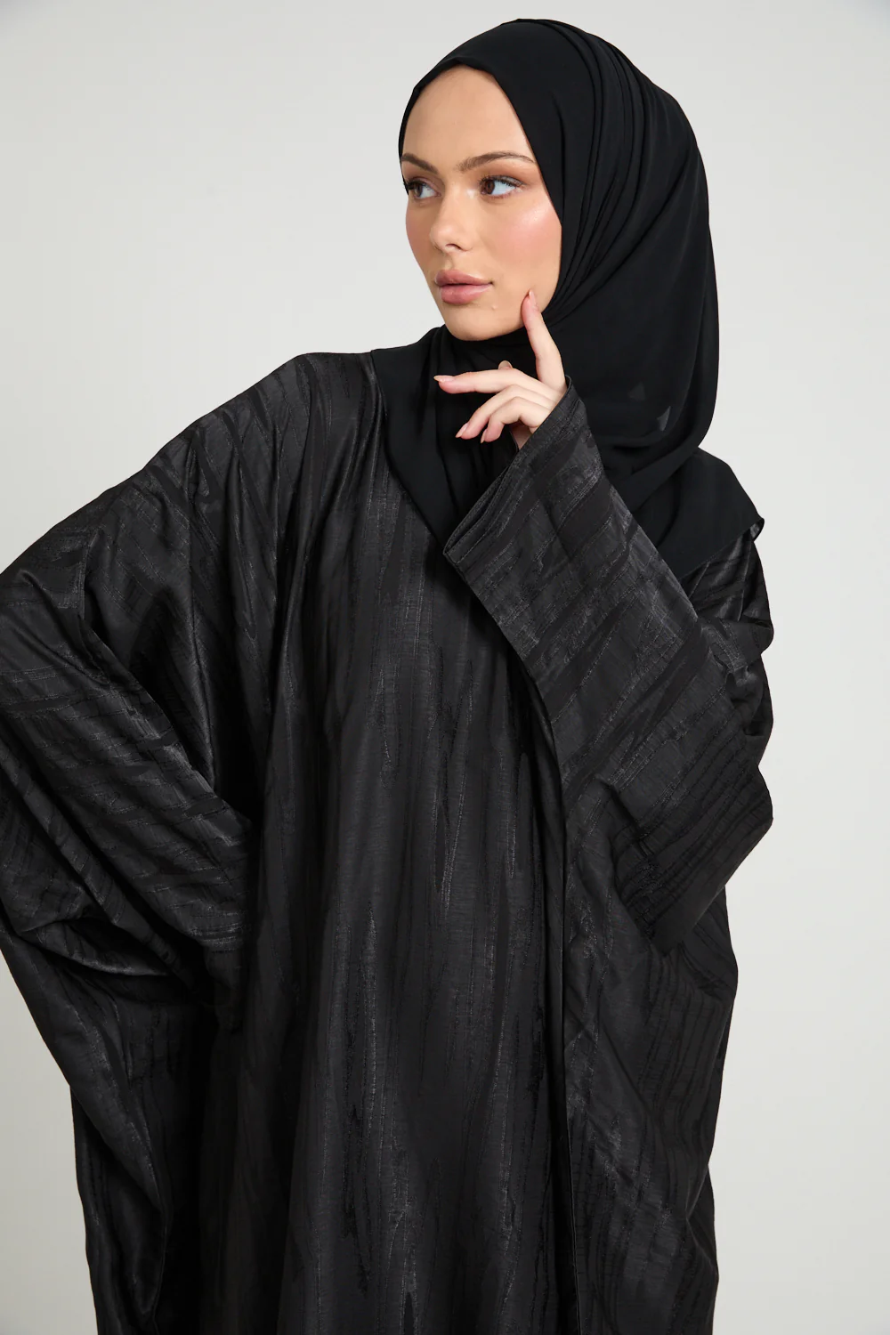 Premium Nightfall Mirage Textured Closed  Farasha - Black - Image 2