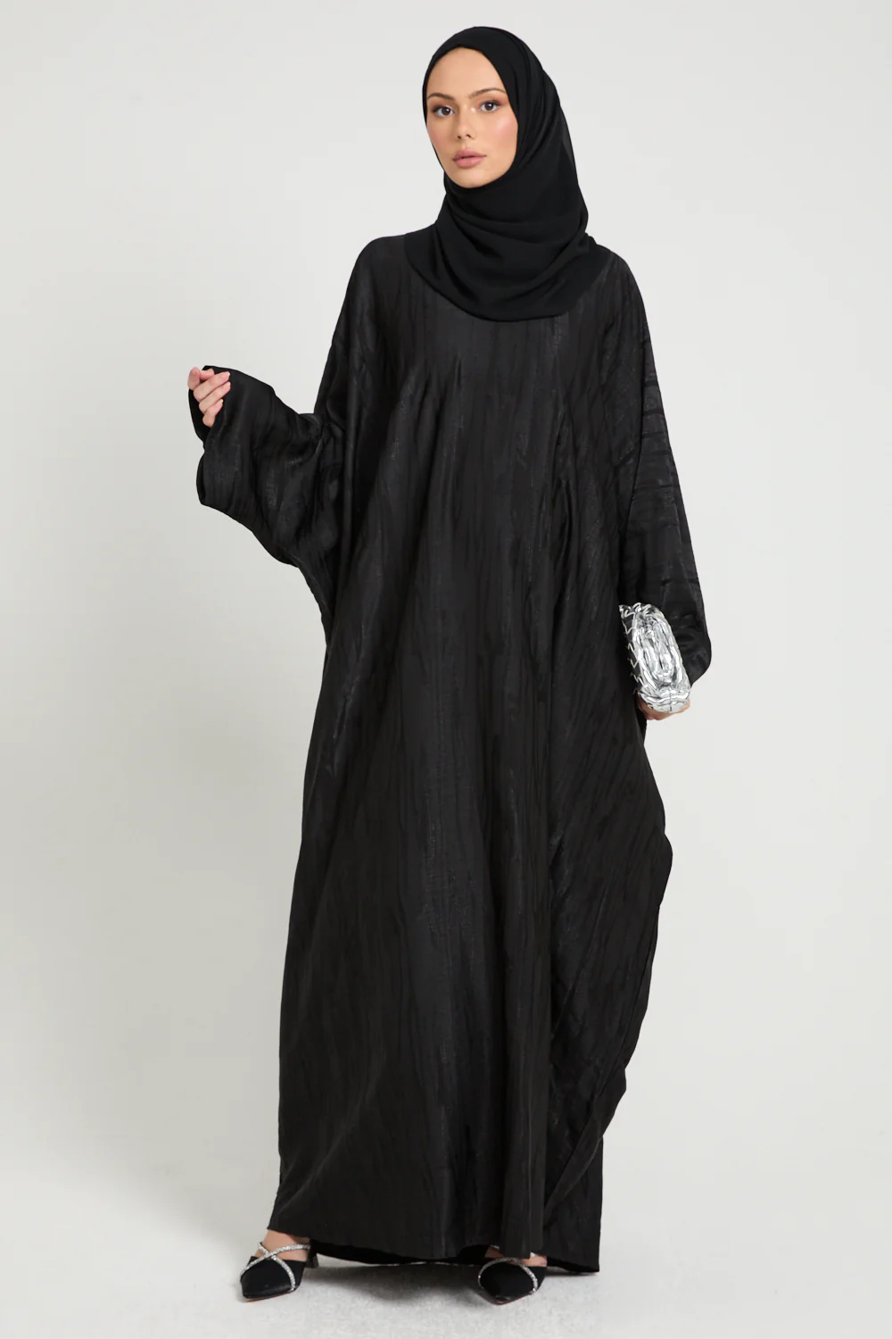 Premium Nightfall Mirage Textured Closed  Farasha - Black - Image 3