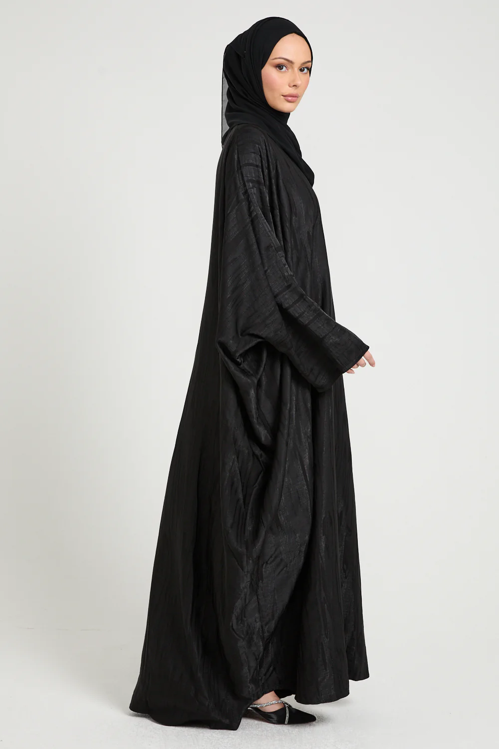 Premium Nightfall Mirage Textured Closed  Farasha - Black - Image 5