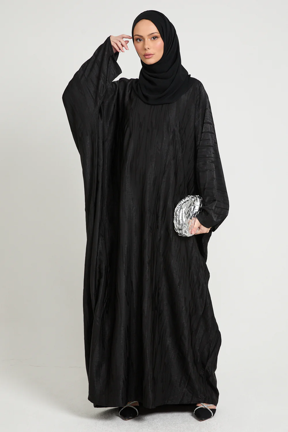 Premium Nightfall Mirage Textured Closed  Farasha - Black - Image 6
