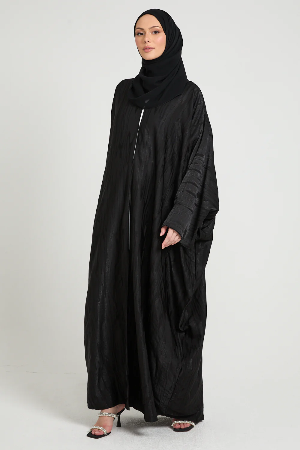 Premium Nightfall Mirage Textured Open Farasha - Black - Image 4