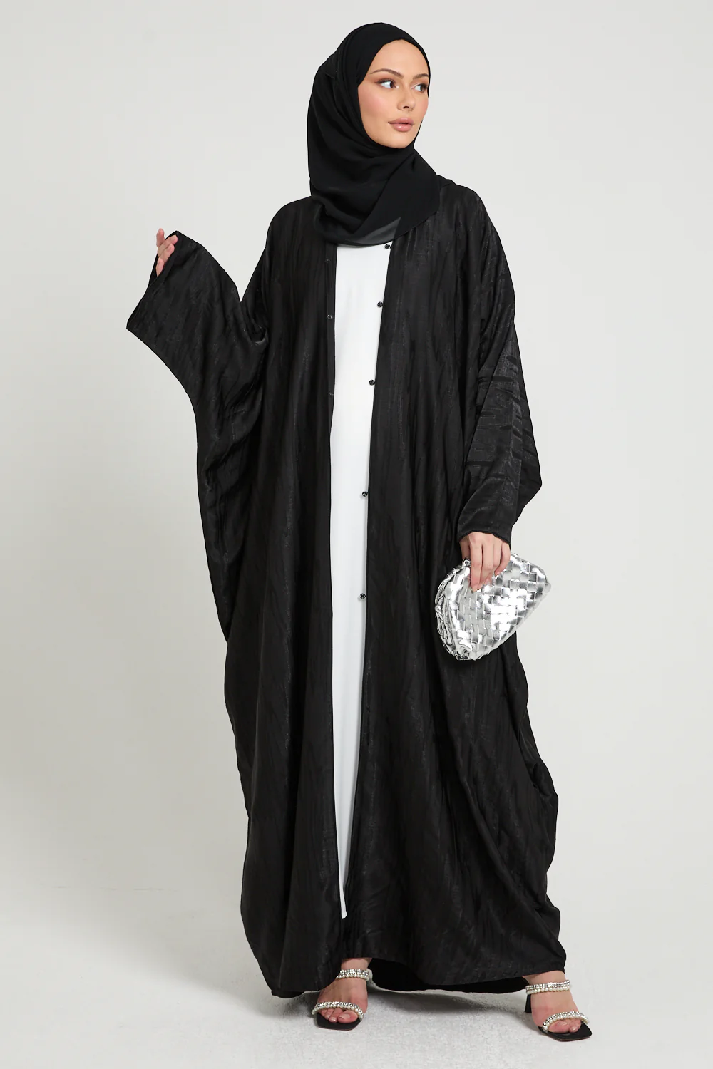 Premium Nightfall Mirage Textured Open Farasha - Black - Image 7