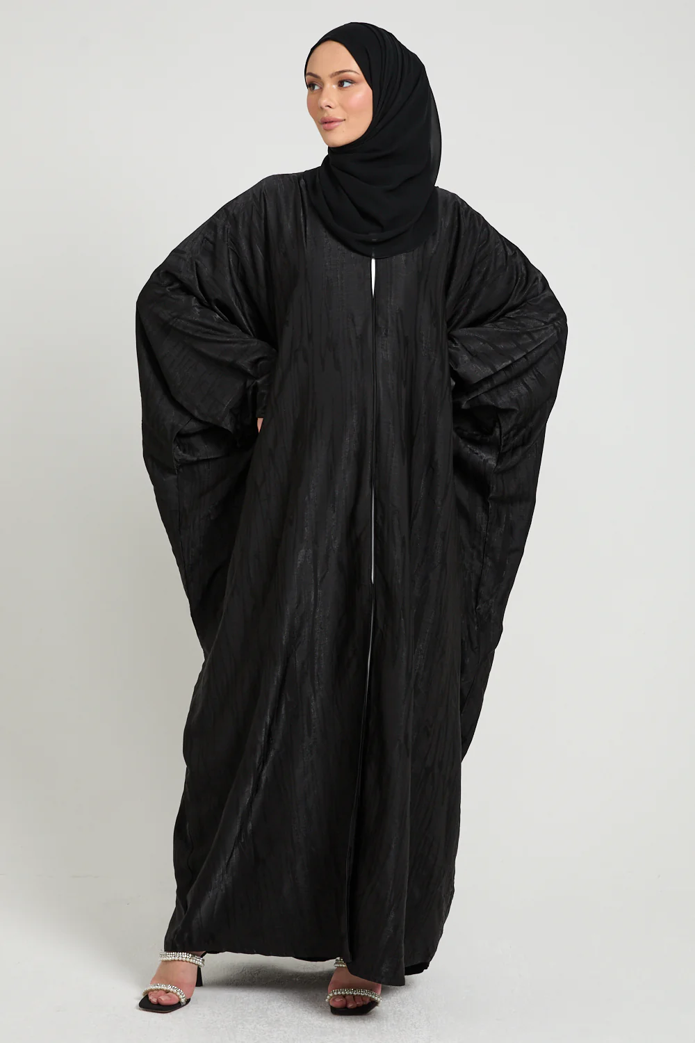 Premium Nightfall Mirage Textured Open Farasha - Black - Image 9