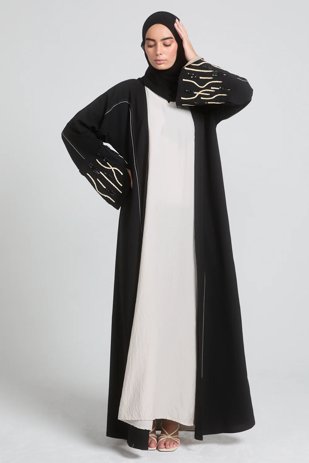 Premium Noir Luxe Abaya with Embroidered Embellished Cuff - Image 5