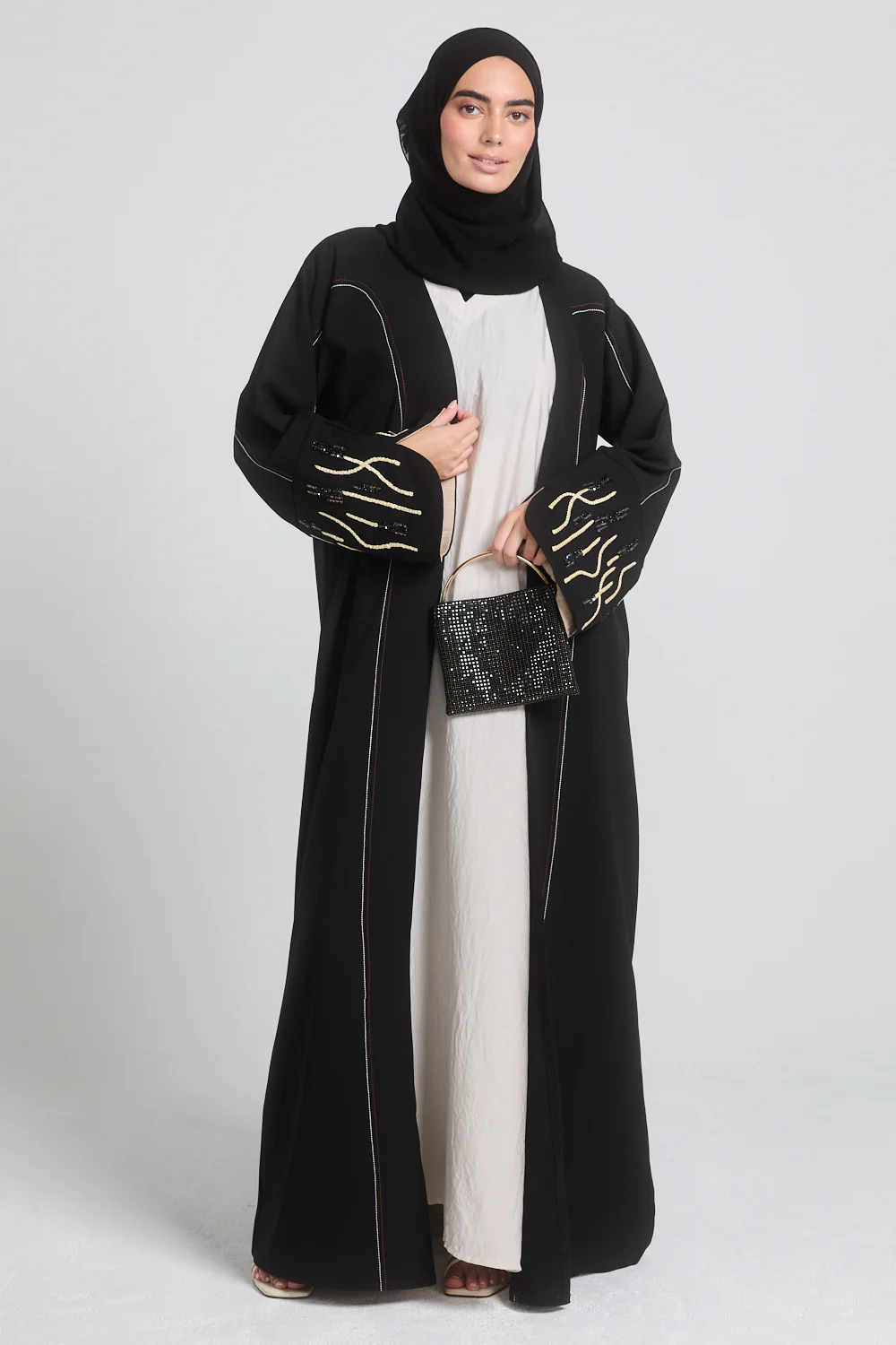 Premium Noir Luxe Abaya with Embroidered Embellished Cuff - Image 7