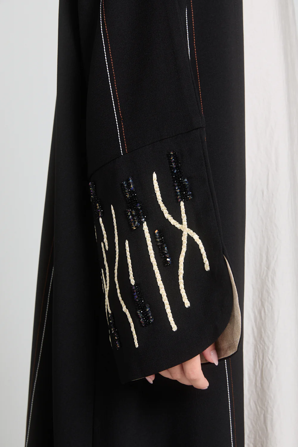 Premium Noir Luxe Abaya with Embroidered Embellished Cuff - Image 9