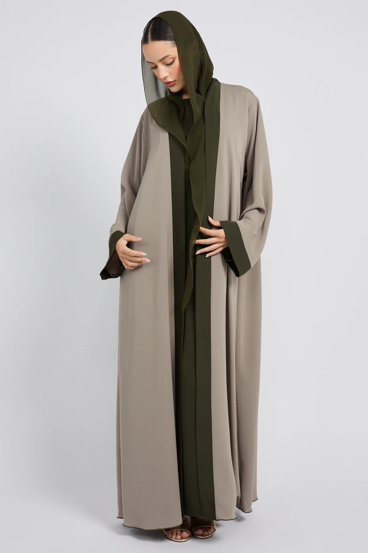 Premium Olive Dune Four Piece Abaya Set - Image 3