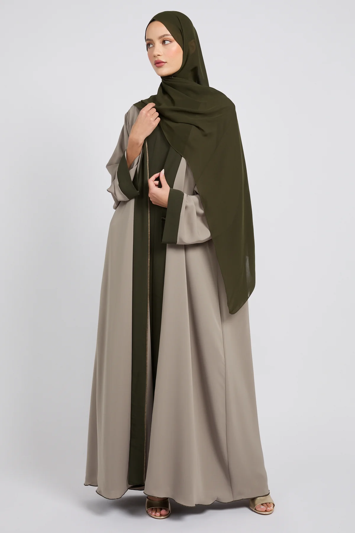 Premium Olive Dune Four Piece Abaya Set - Image 5