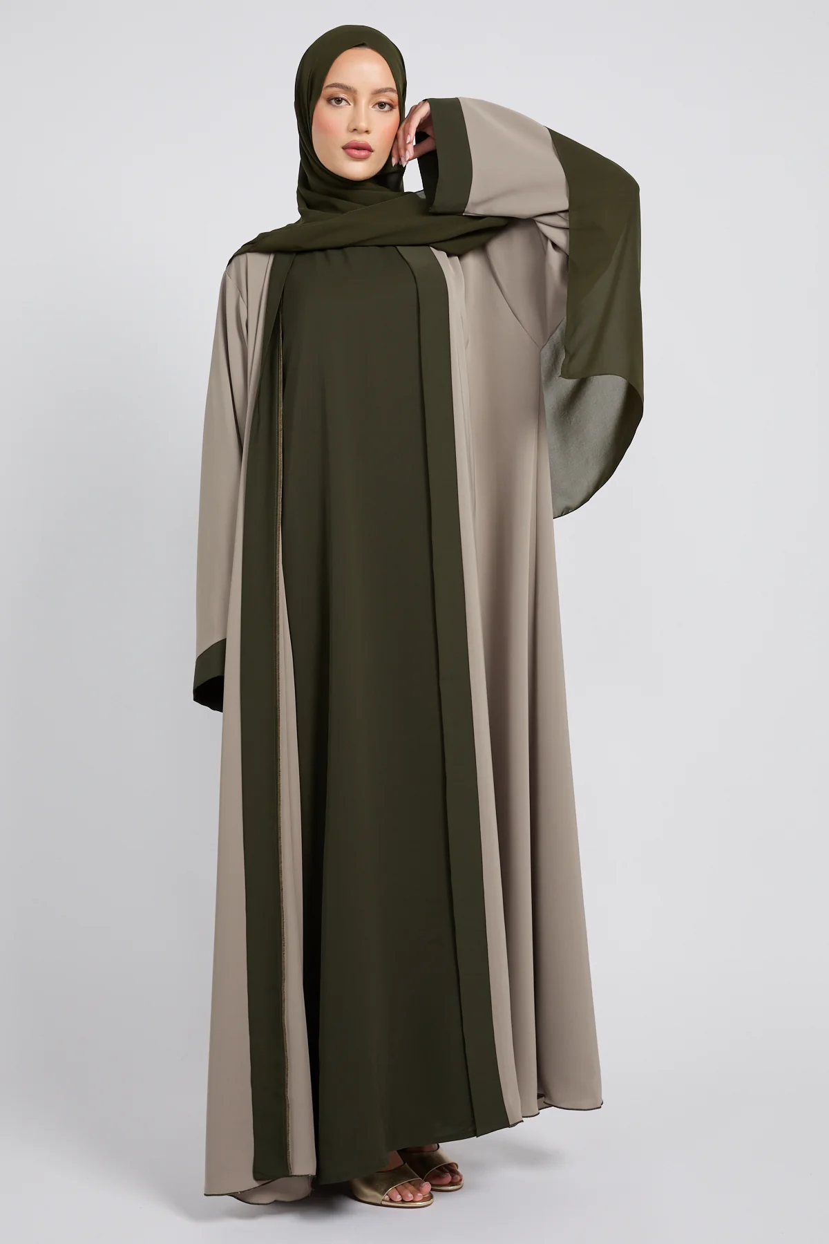 Premium Olive Dune Four Piece Abaya Set - Image 7