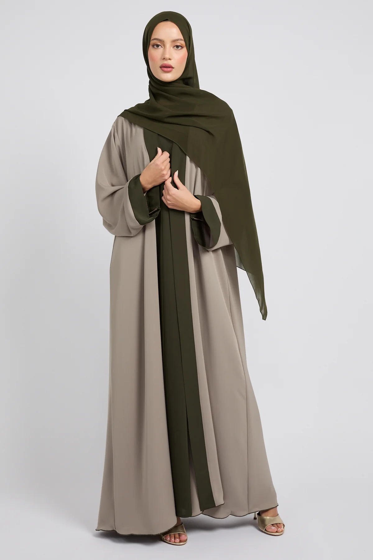 Premium Olive Dune Four Piece Abaya Set - Image 8