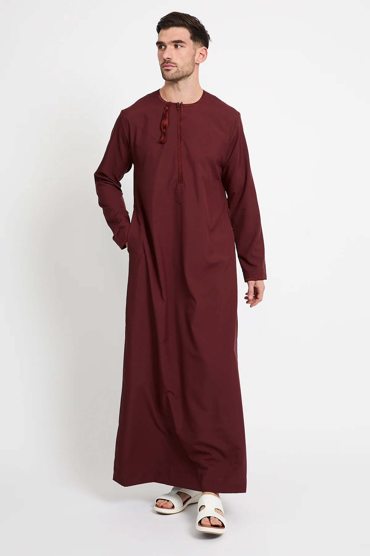 Premium Omani Thobe - Deep Burgundy - Image 3