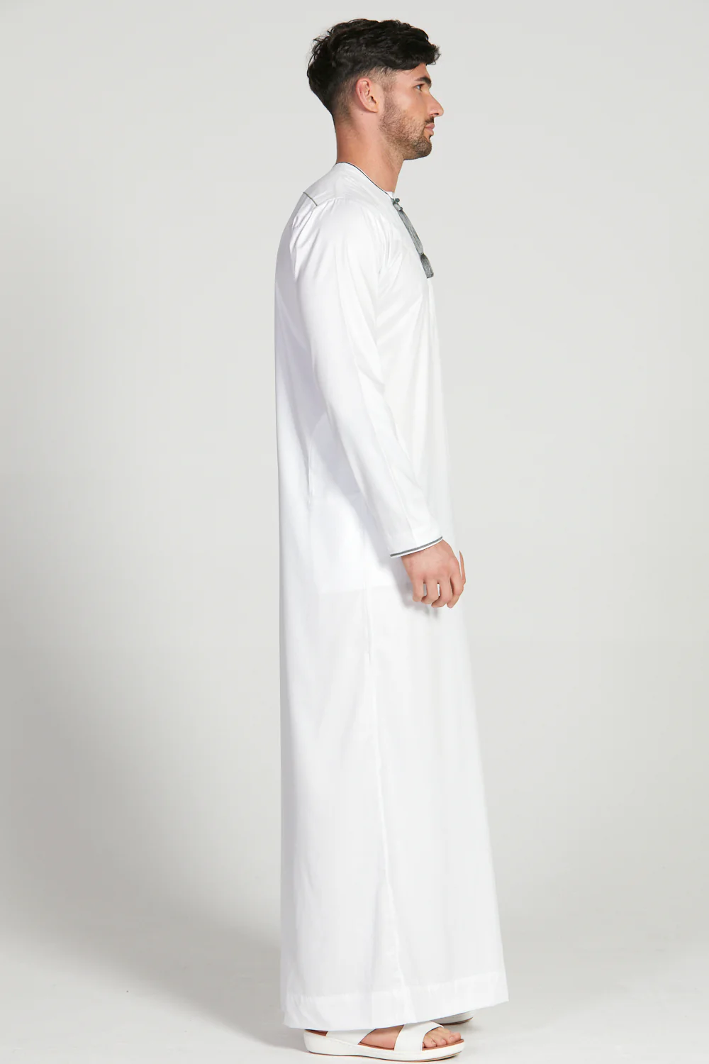 Omani Thobe - White with Olive Grey Embroidery - Image 7