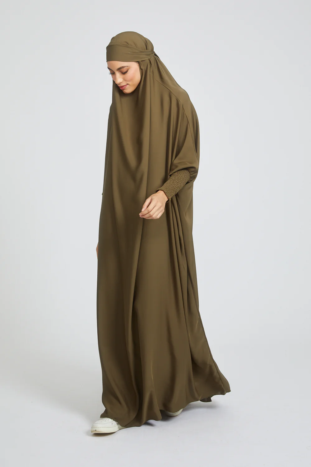 Premium One Piece Full Length Jilbab/ Prayer Abaya - Dark Olive Green