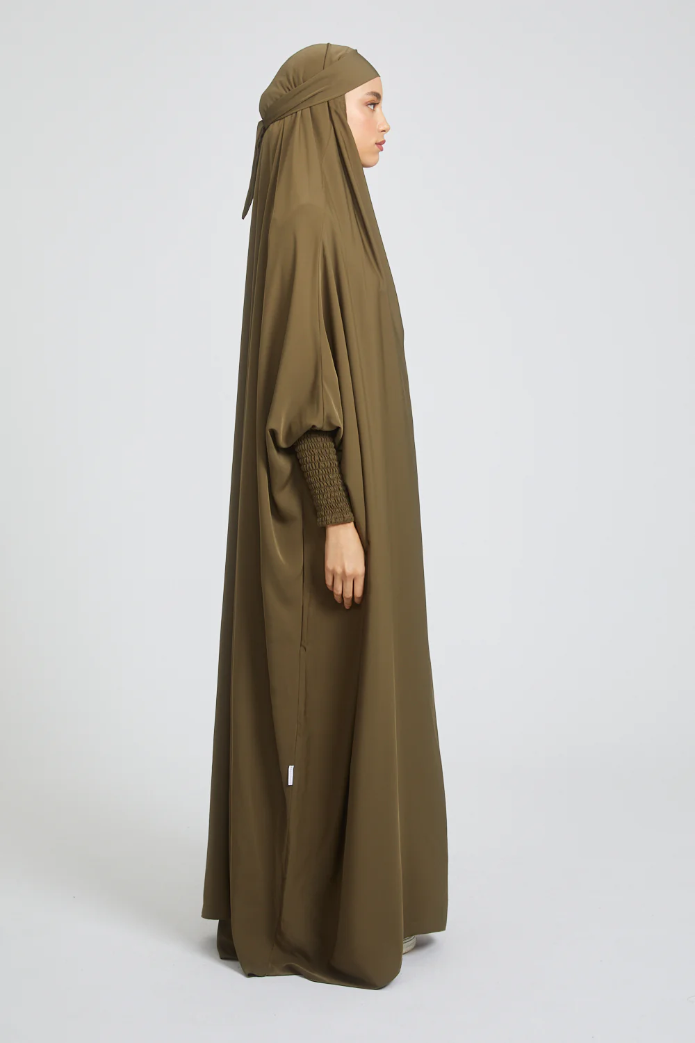 Premium One Piece Full Length Jilbab/ Prayer Abaya - Dark Olive Green - Image 6