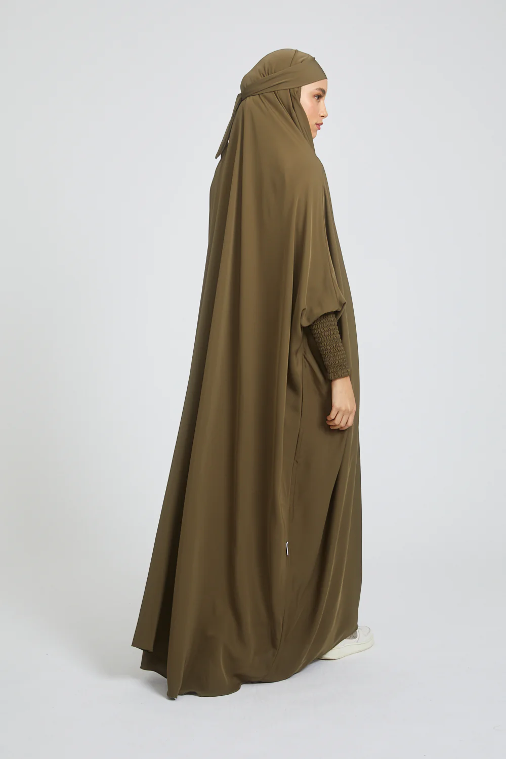 Premium One Piece Full Length Jilbab/ Prayer Abaya - Dark Olive Green - Image 7