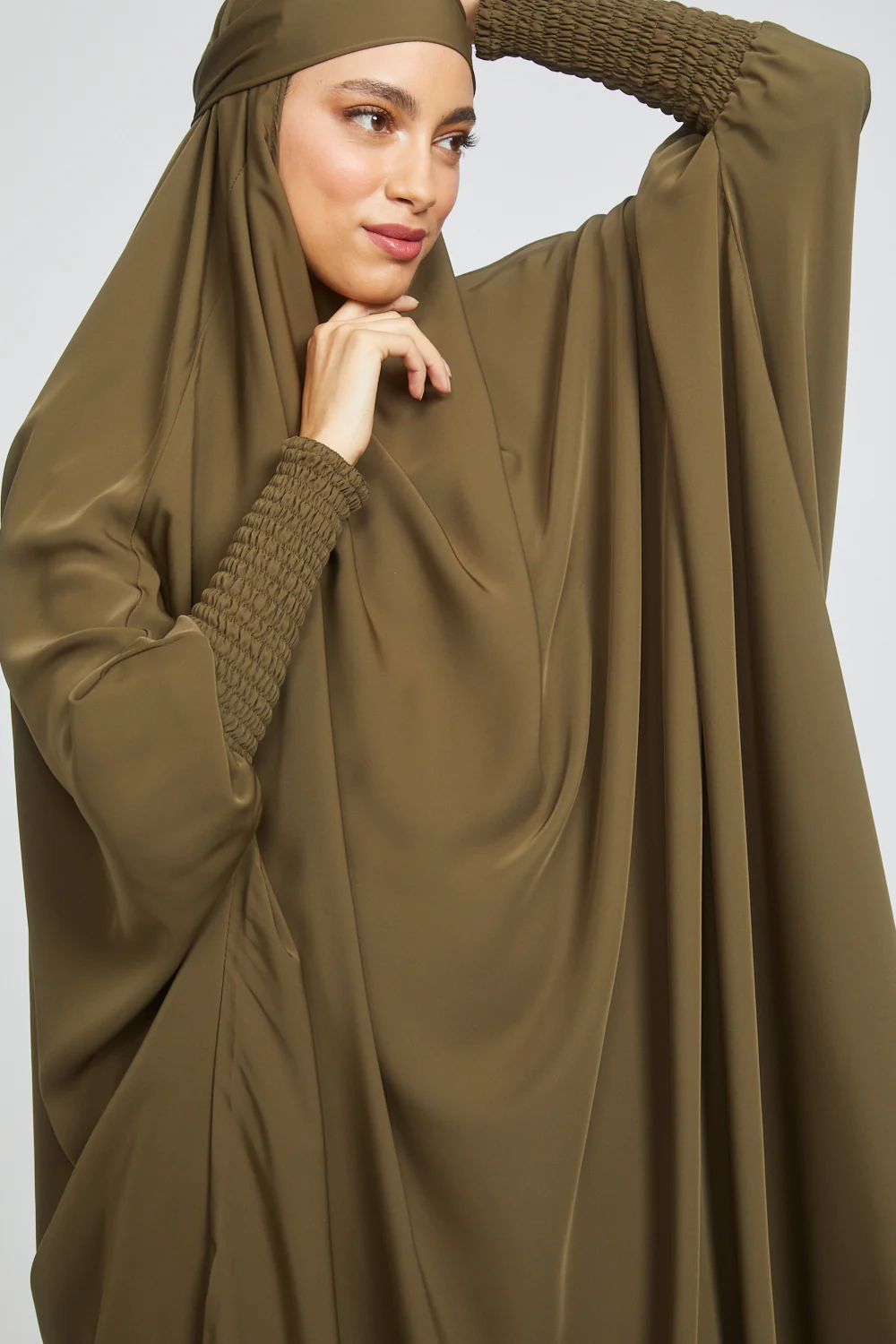 Premium One Piece Full Length Jilbab/ Prayer Abaya - Dark Olive Green - Image 8